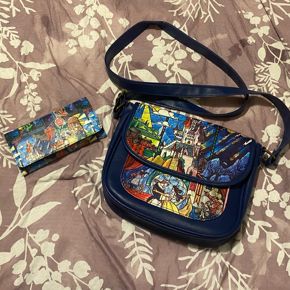 Loungefly Beauty and the Beast crossbody and matching wallet